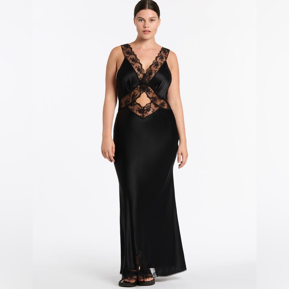 Sir the Label Aries black silk lace maxi slip dress